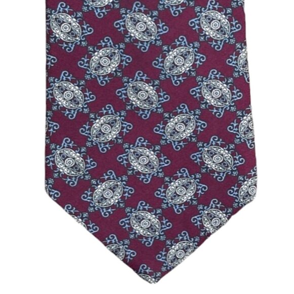 Christian Dior Men's Tie Necktie Designer 100% Silk Burgundy Cream Blue Paisley - Picture 3 of 9